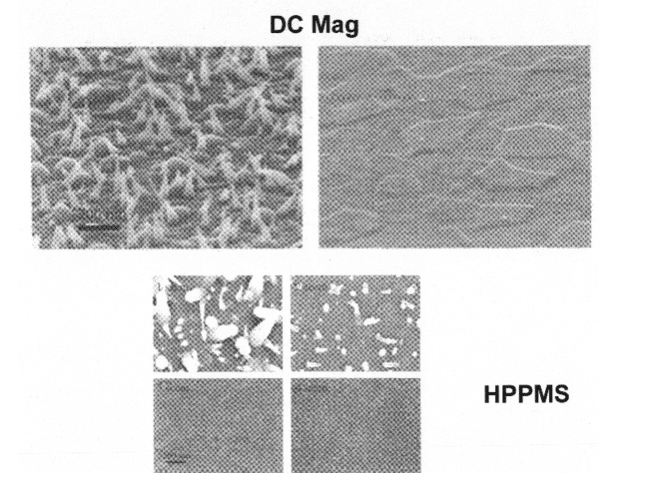 直流磁控管（a）和HPPMS（b）沉积的ITO膜的表面形态比较